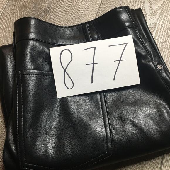 7 For All Mankind Womens Faux Leather Front Slit Straight Midi Skirt Black L - Picture 7 of 7